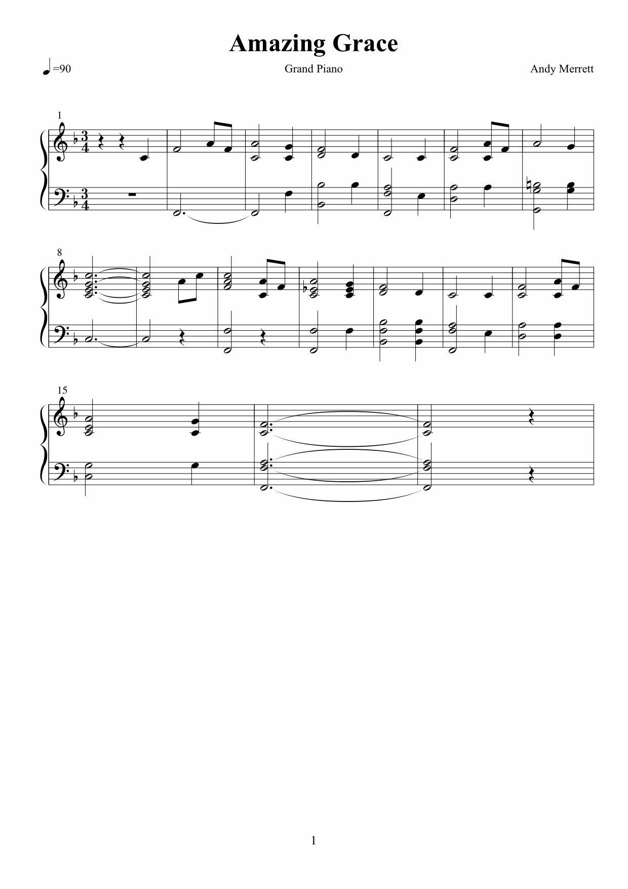 Amazing Grace sheet music variation 1