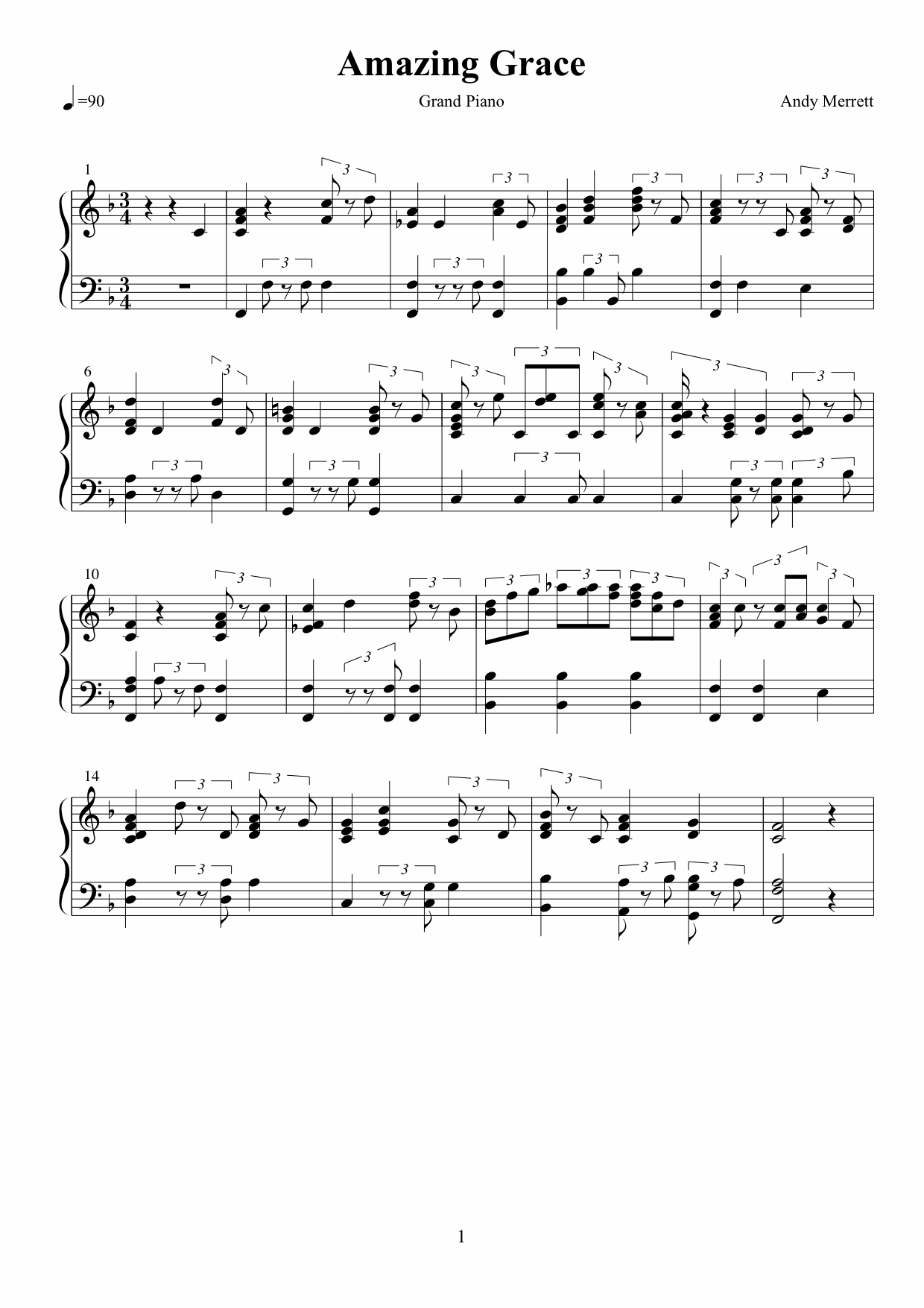 Amazing Grace sheet music variation 2
