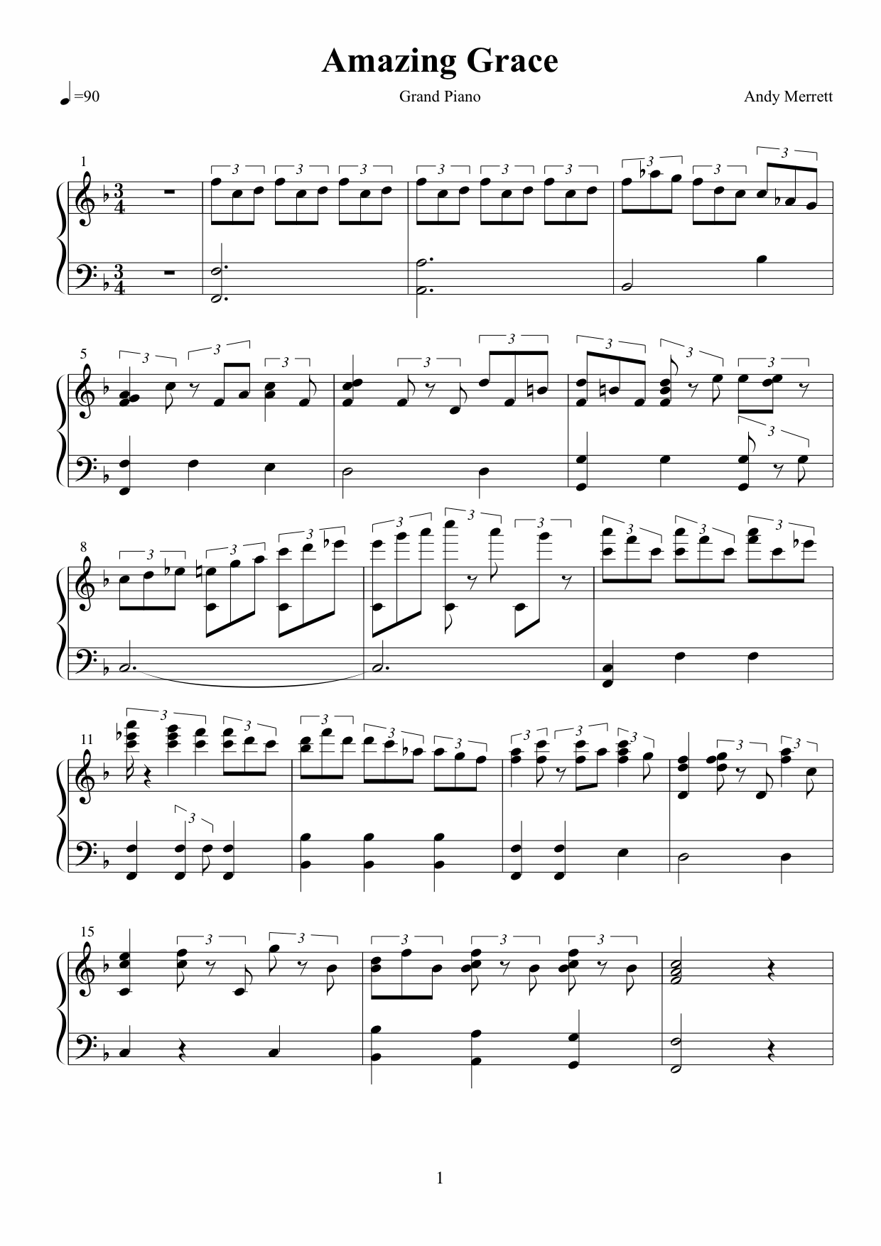 Amazing Grace sheet music variation 3