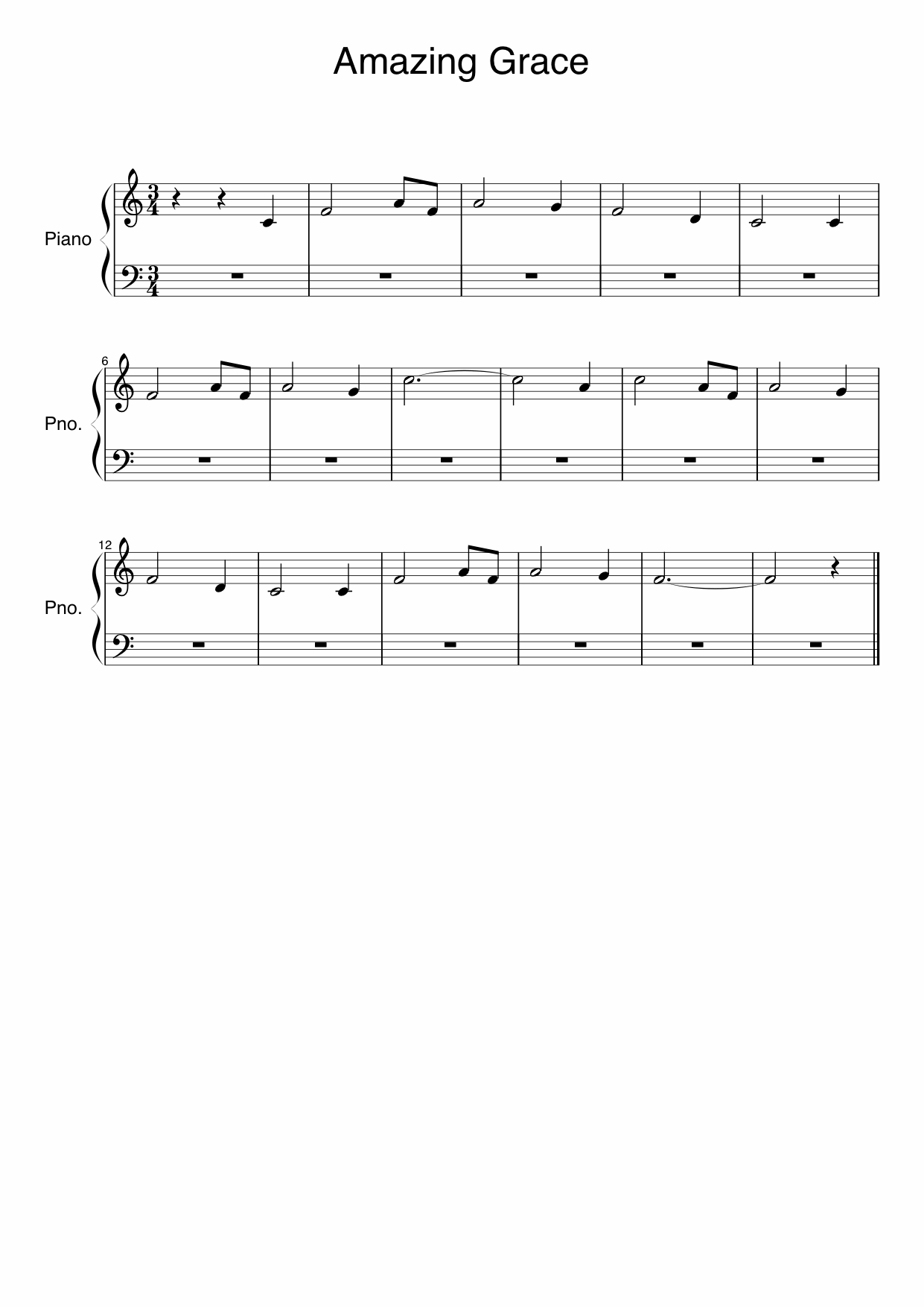 Amazing Grace sheet music melody score
