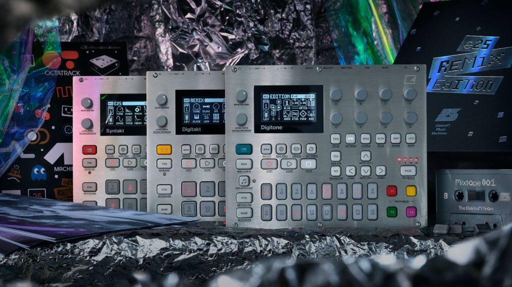 Elektron Lauches Limited Edition Silver Digitakt, Digitone and Syntakt e25 Remix Editions E25 Remix Edition 1024x575