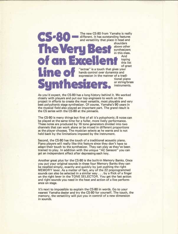Yamaha CS Series History 1974-1983 CS 80 Catalog 2